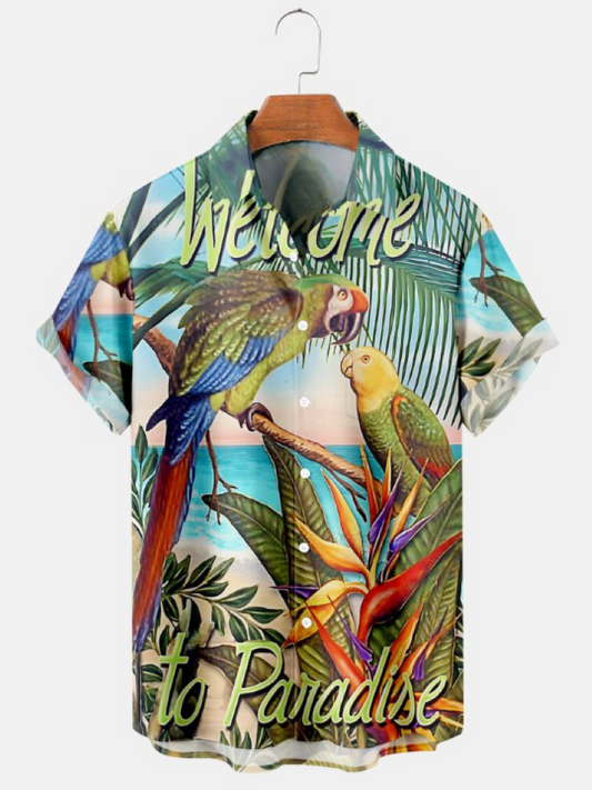 Parrot Print Casual Short Sleeve Shirt