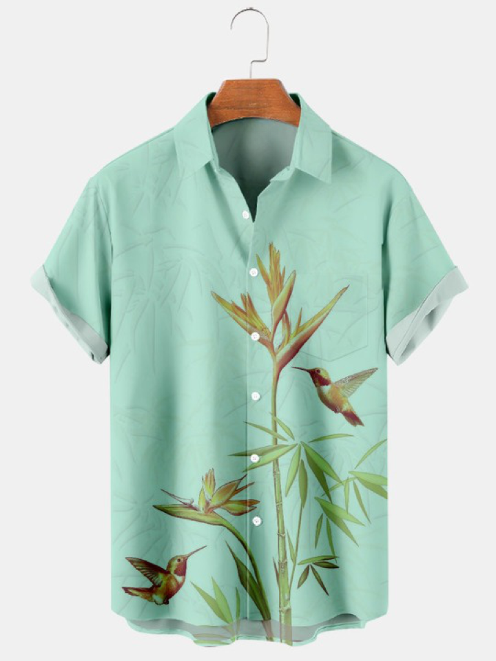 Hummingbird Stripe Pocket Hawaiian Lounge Shirt