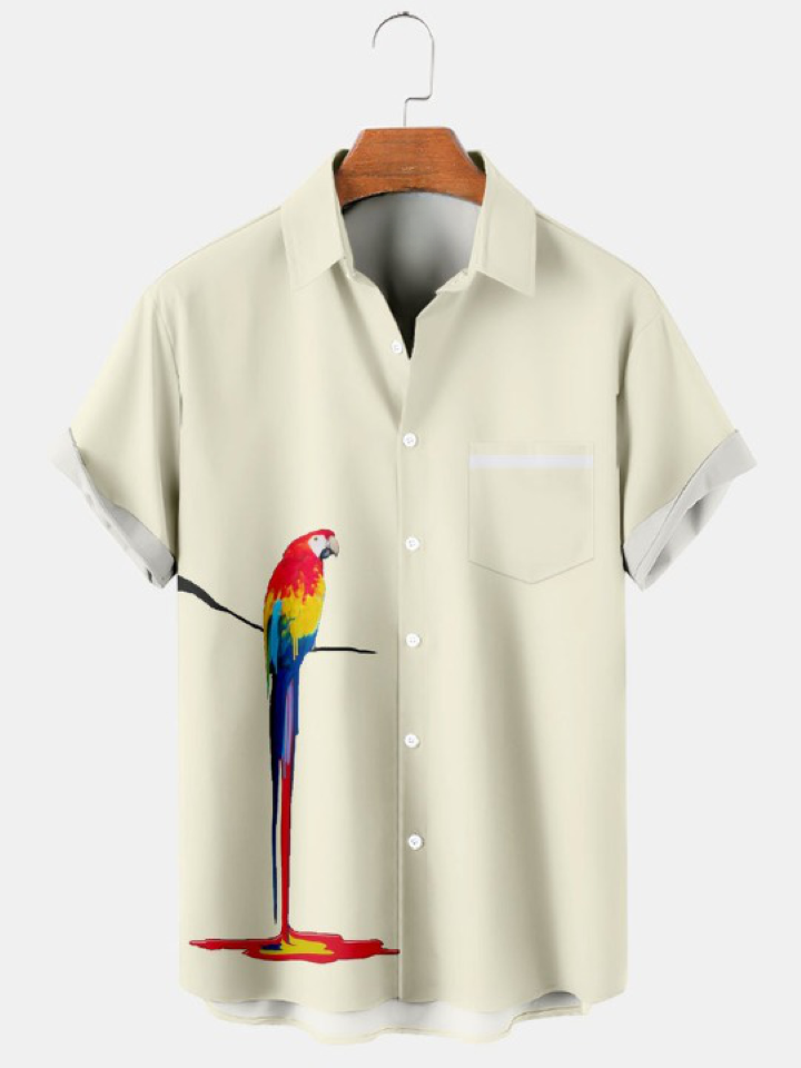Hawaiian Fun Parrot Print Short Sleeve Shirt