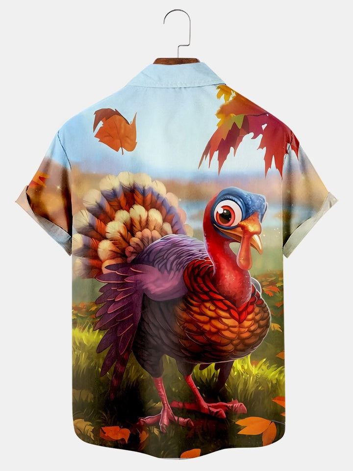 Thanksgiving Turkey Maple Casual Short Sleeved Shirt