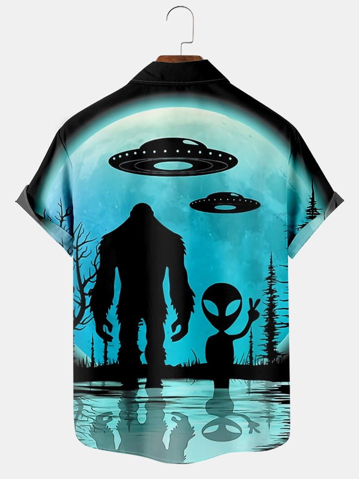 Bigfoot Alien Print Short Sleeve Shirt