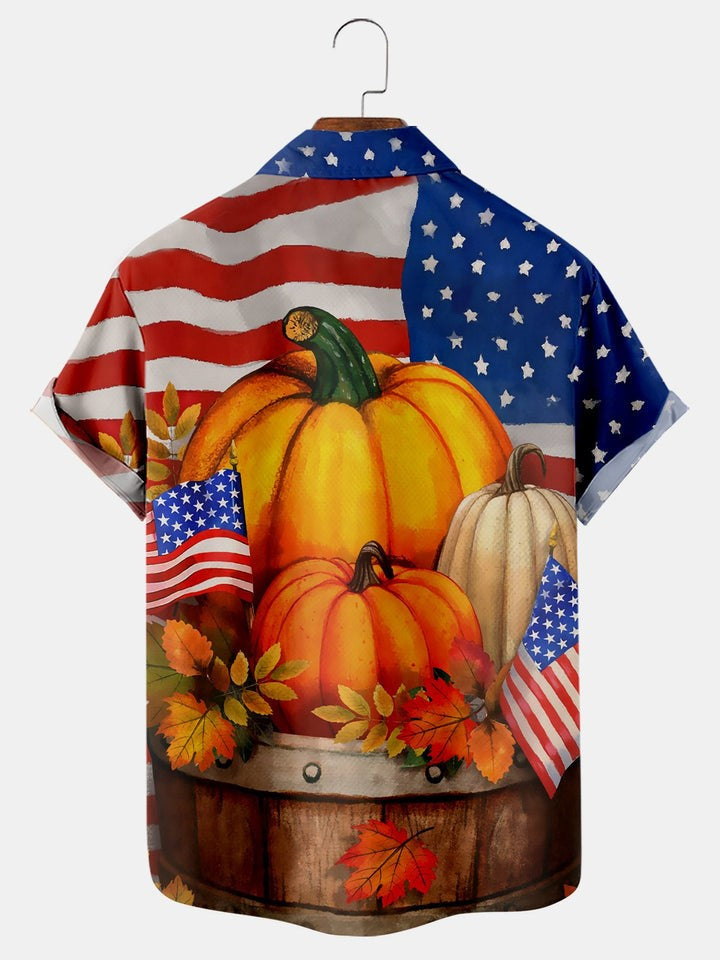 American Flag Pumpkin Print Short Sleeve Shirt