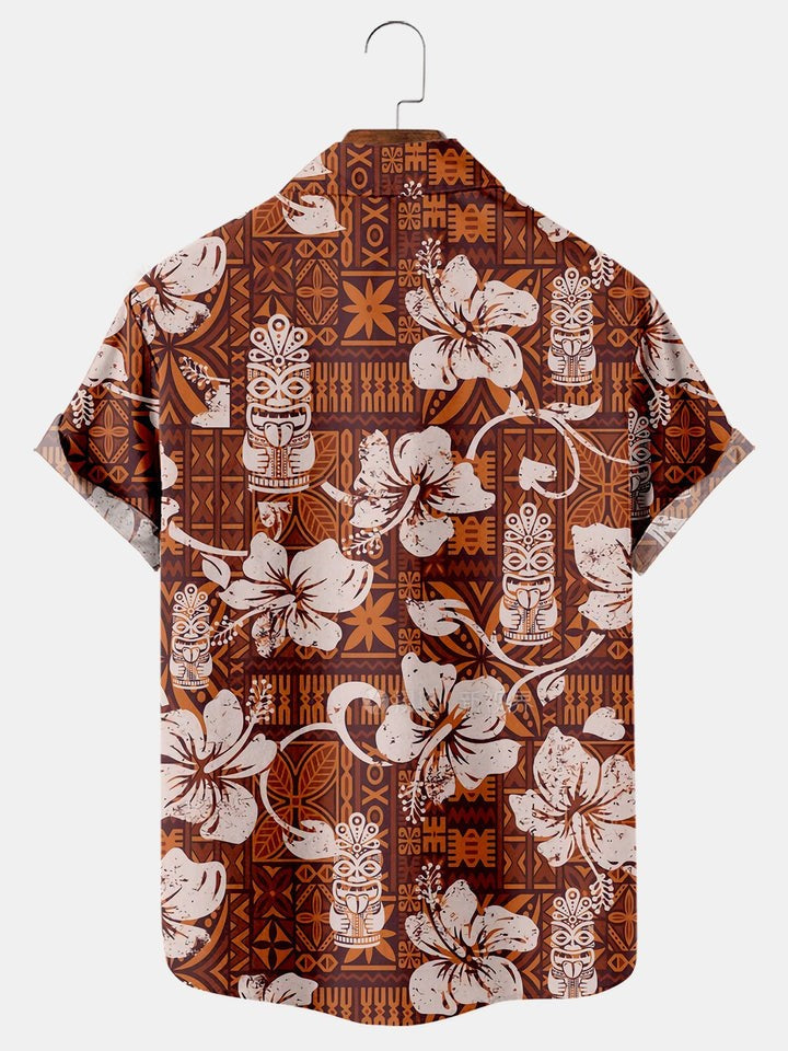 Tiki Print Casual Loose Oversized Shirt