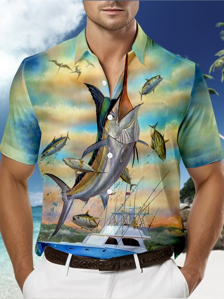 Surf Fish And Coco Print Short Sleeve Shirt