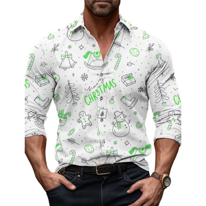 Snowman Print Casual Christmas Stretch Shirt