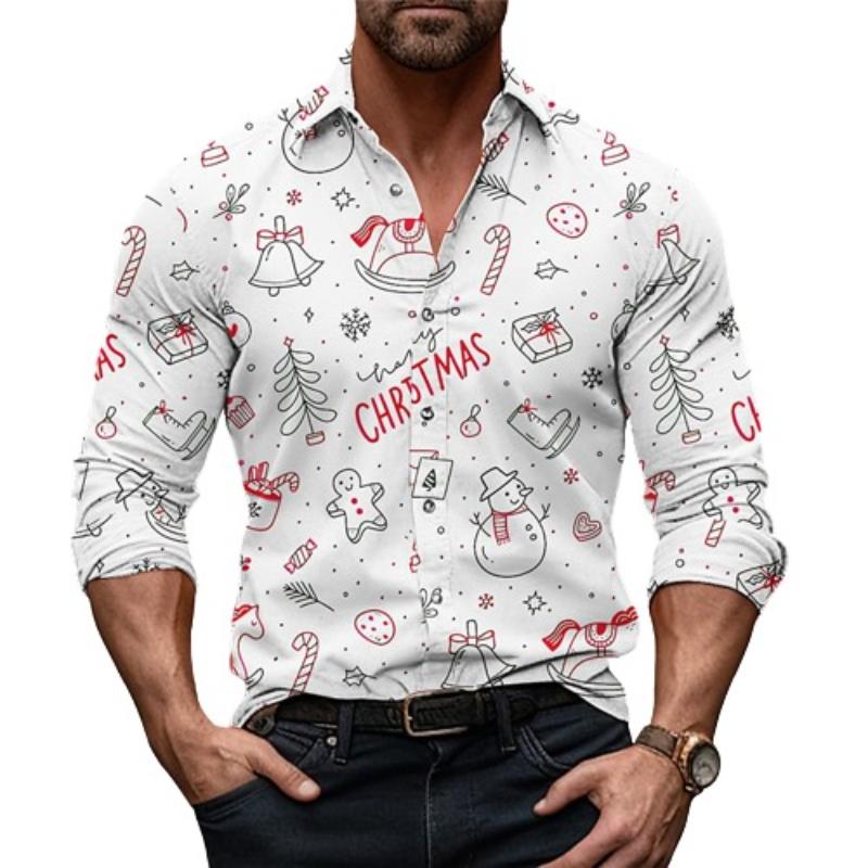 Snowman Print Casual Christmas Stretch Shirt