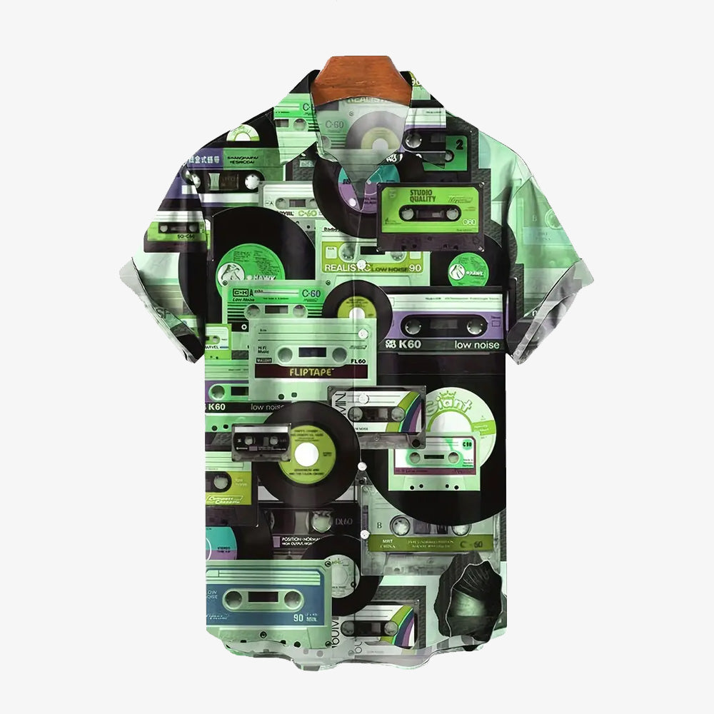 All Over Tape Pattern Casual Short Sleeve Shirt