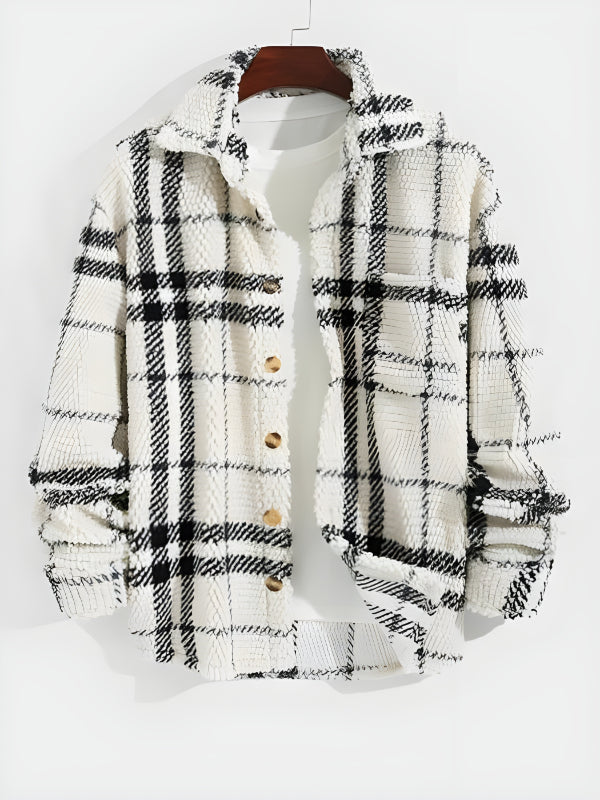 Plaid Fleece Button Down Jacket