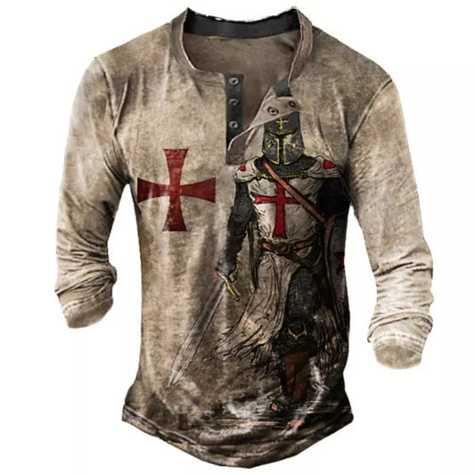 Men's Templar Cross Long Sleeve Henley T-Shirt