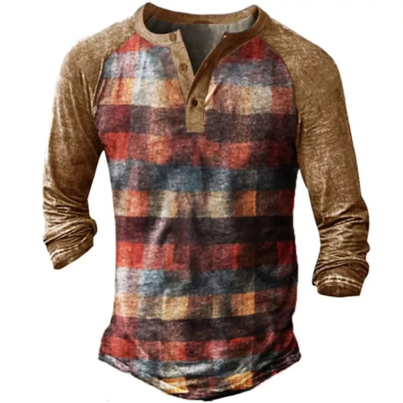 Men's Check Style Long Sleeve T-Shirt