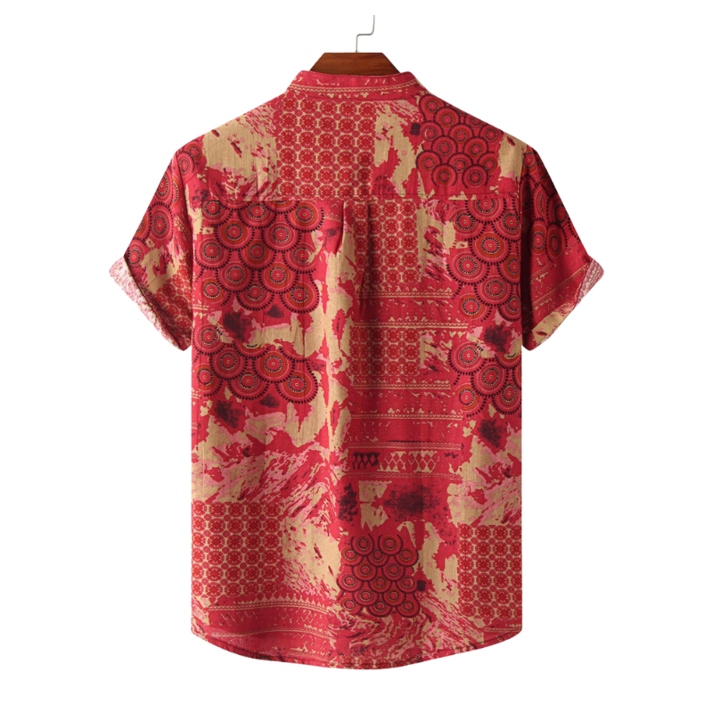 Mandarin Collar Ethnic Print Casual Shirt