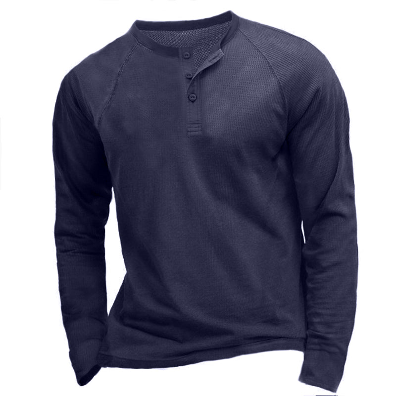 Men's Waffle Panel Breathable Henley Collar T-Shirt