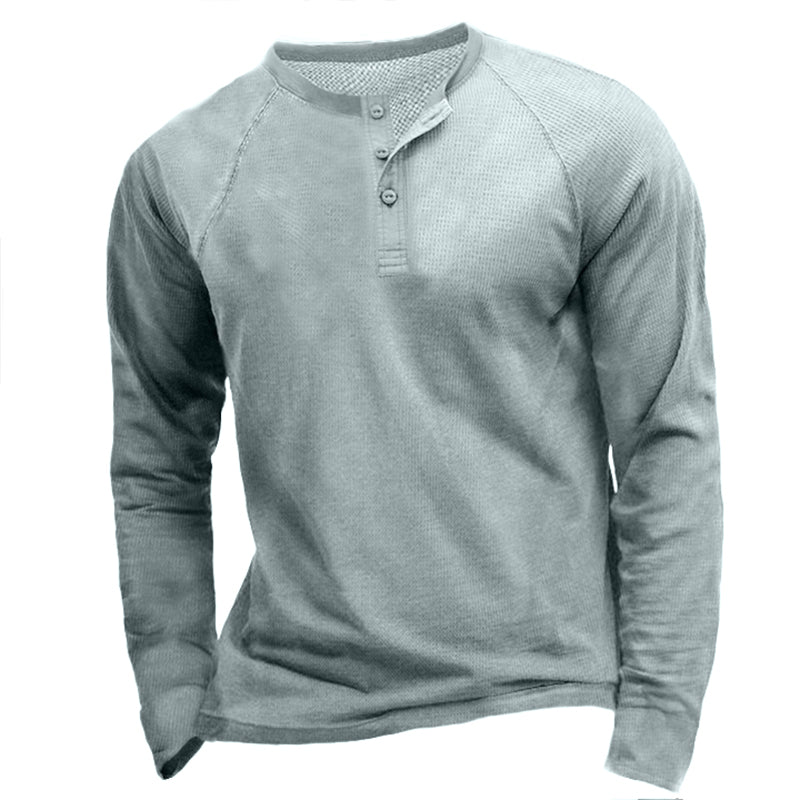 Men's Waffle Panel Breathable Henley Collar T-Shirt