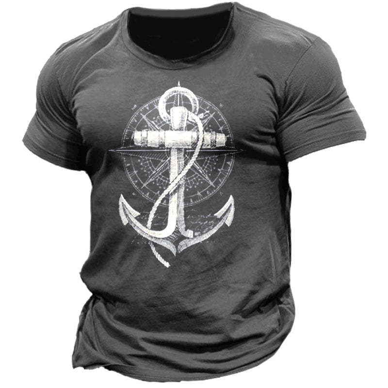 Men's Anchor Compass Graphic Marine Cotton Print T-Shirt