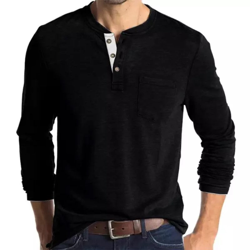Men's Half Open Collar Henley T Shirt