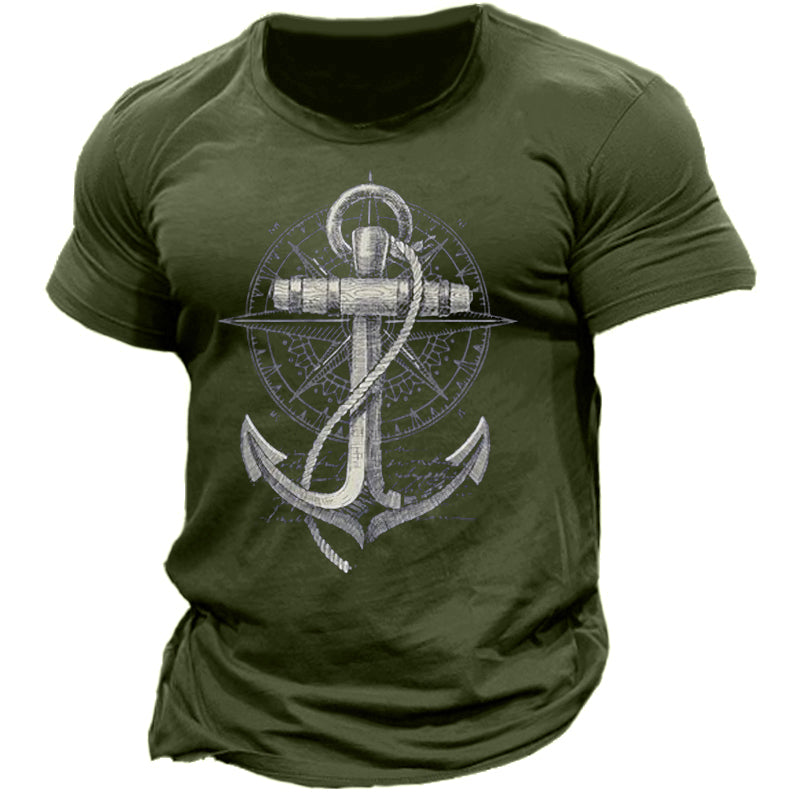 Men's Anchor Compass Graphic Marine Cotton Print T-Shirt