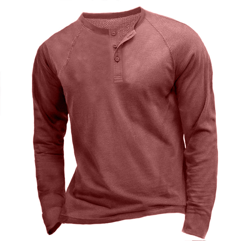 Men's Waffle Panel Breathable Henley Collar T-Shirt