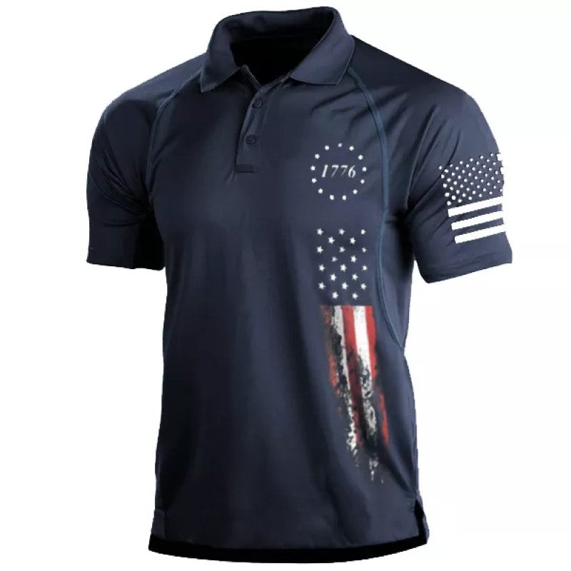 Men's American Flag Print Polo Shirt