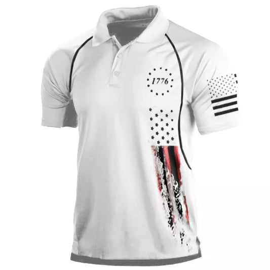 Men's American Flag Print Polo Shirt