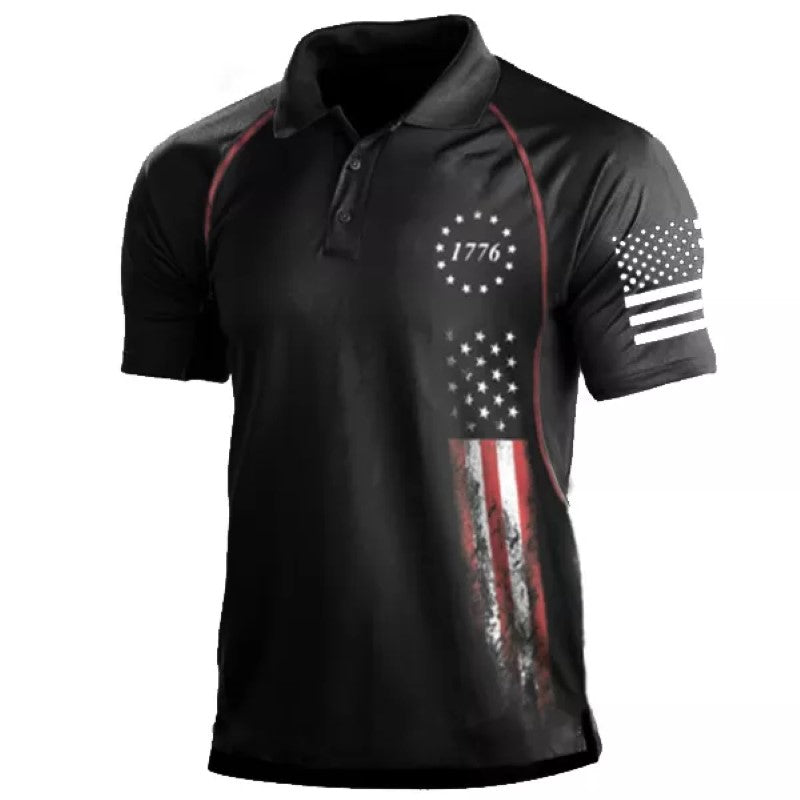 Men's American Flag Print Polo Shirt