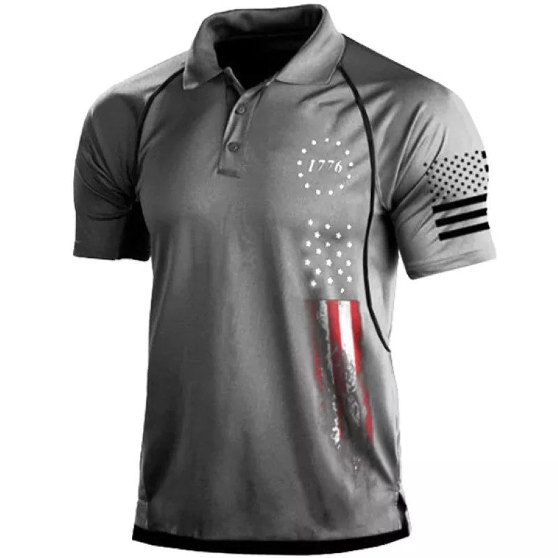 Men's American Flag Print Polo Shirt