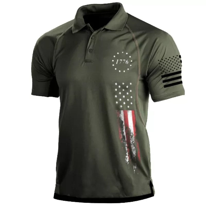 Men's American Flag Print Polo Shirt