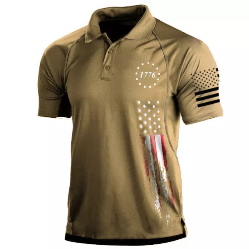 Men's American Flag Print Polo Shirt