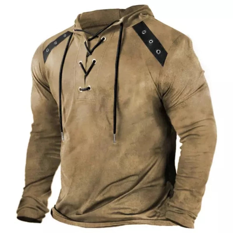 Men's Tie Hooded Long Sleeve T-Shirt