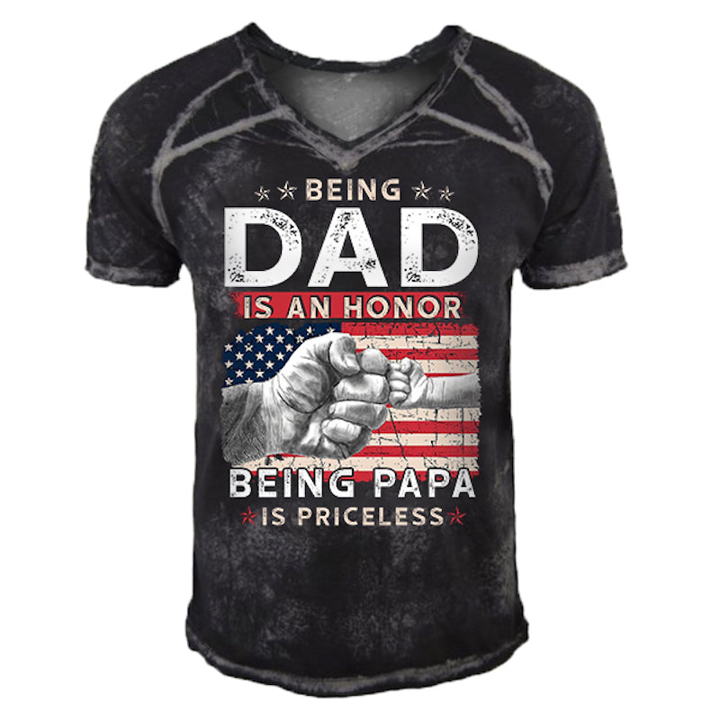 Men's American Flag Being Dad V Neck T-Shirt