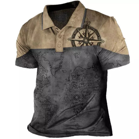 Men's Compass Print Polo T-Shirt