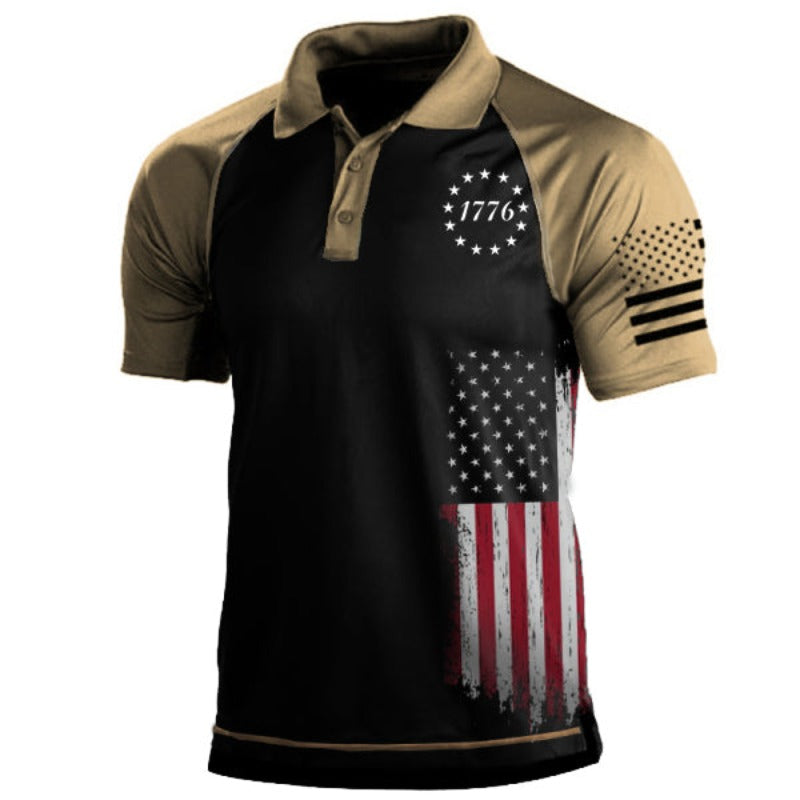 Men's American Flag Polo Neck T-Shirt