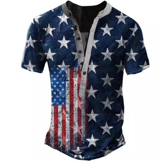 Men's Outdoor Flag Printed Short Sleeve T-Shirt