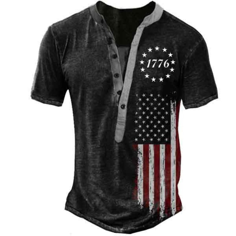 Men's 1776 American Flag Henley Short Sleeve T-Shirt