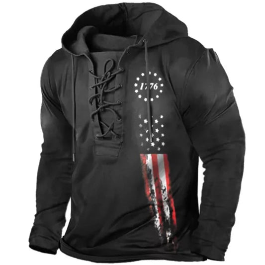 Men's American Flag Print Hoodie T-shirt