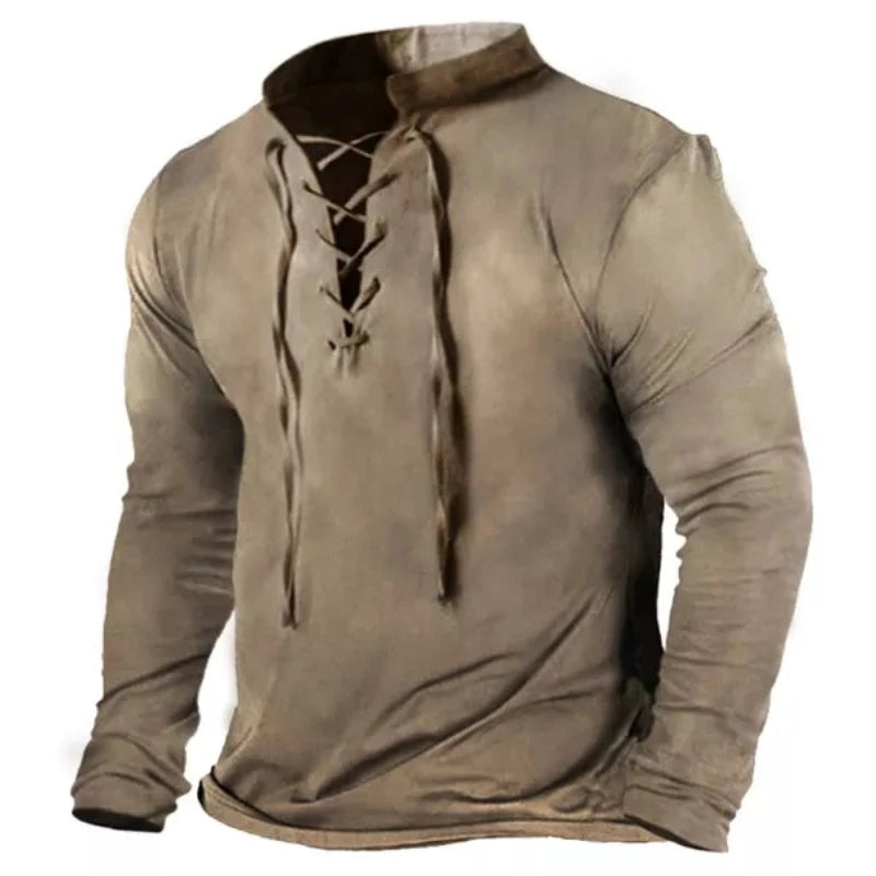 Men Long Sleeve Tie Collar T-Shirt