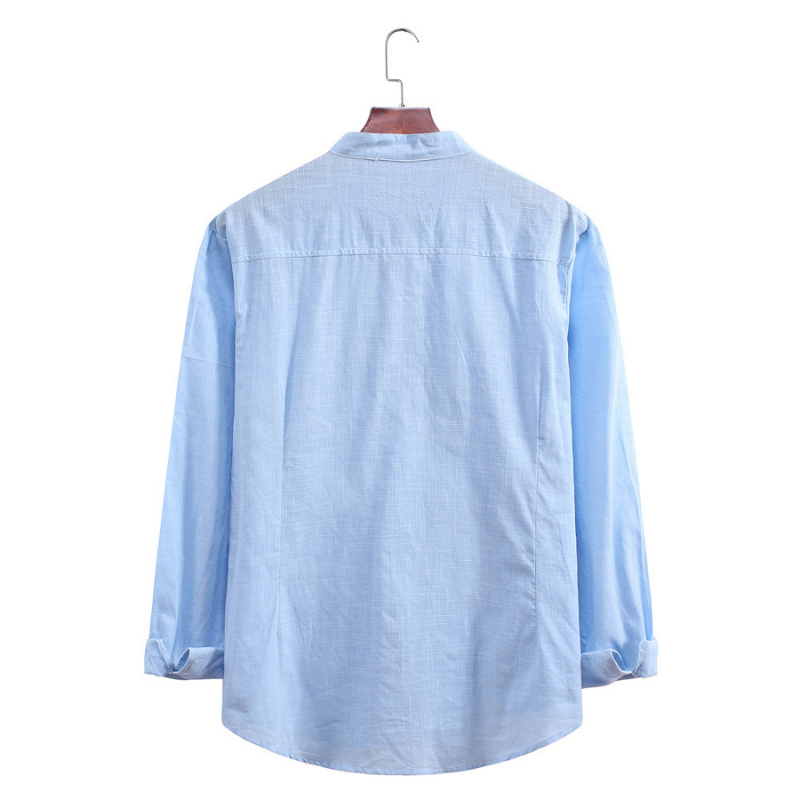 Men's Standing Collar Cotton Linen Long Sleeve Shirt