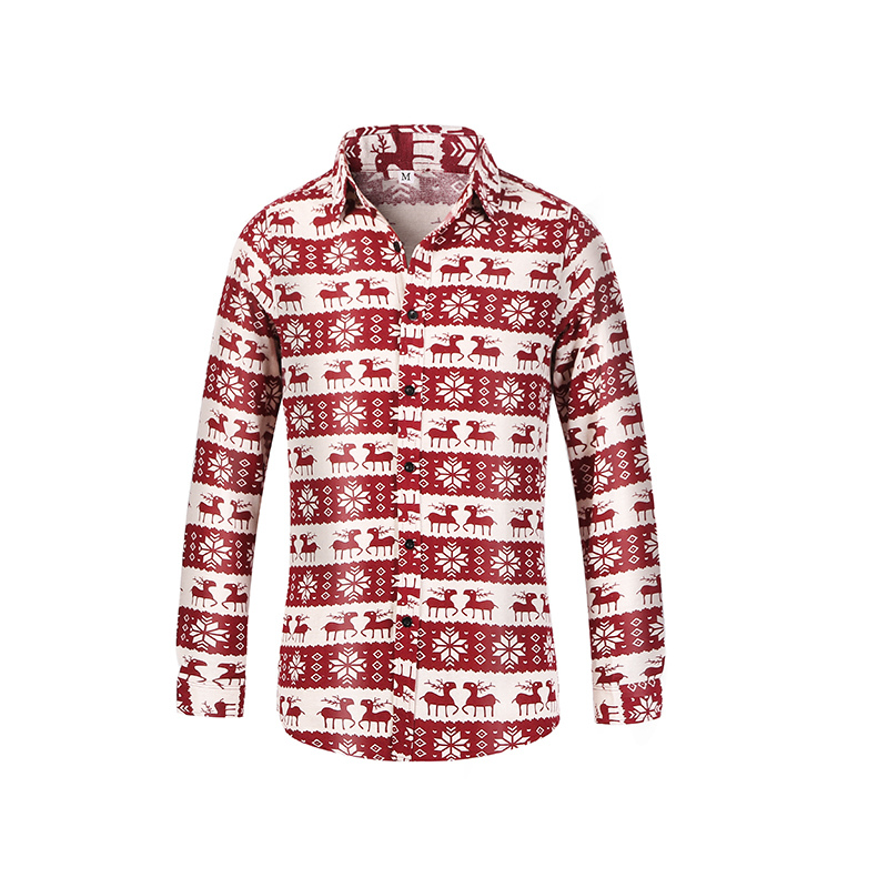 Holiday print casual long sleeve shirt