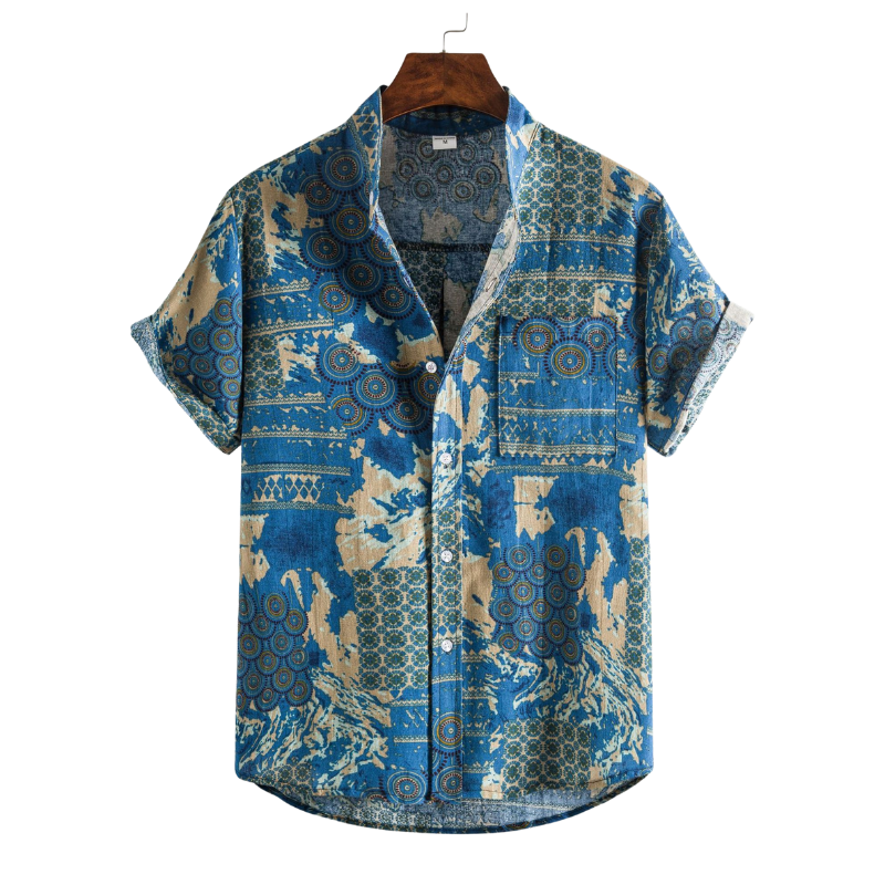 Mandarin Collar Ethnic Print Casual Shirt