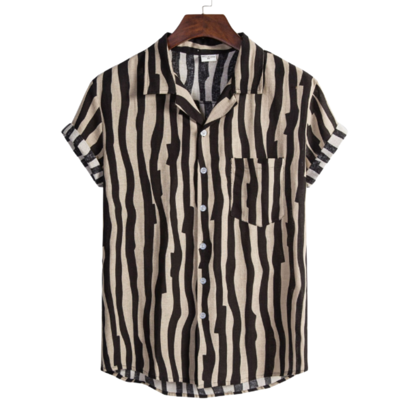 Striped Shirt With Standing Collar