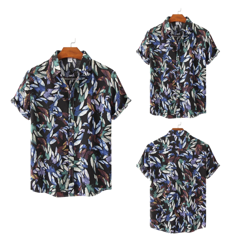 Black Hawaiian Print Casual Shirt