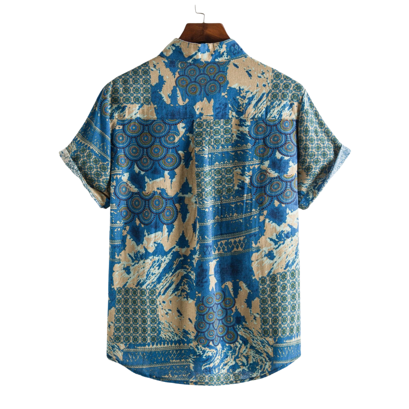 Mandarin Collar Ethnic Print Casual Shirt