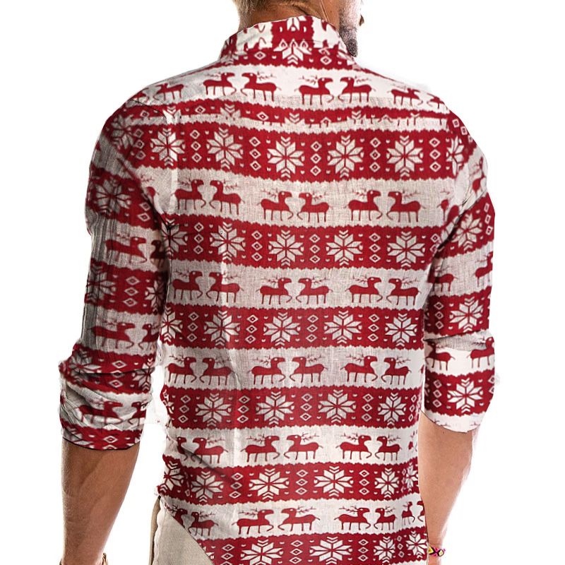 Holiday print casual long sleeve shirt