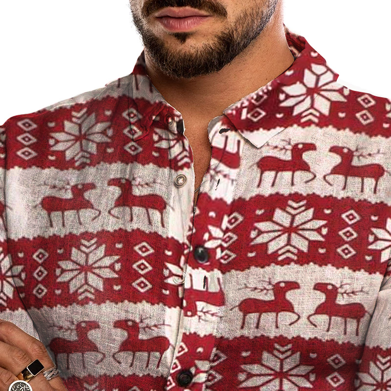 Holiday print casual long sleeve shirt