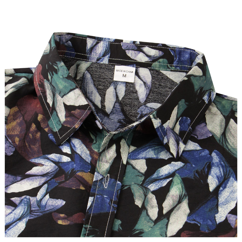 Black Hawaiian Print Casual Shirt