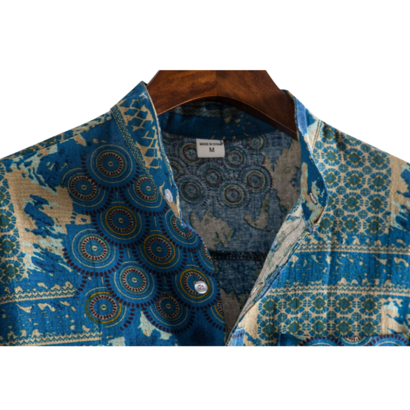 Mandarin Collar Ethnic Print Casual Shirt