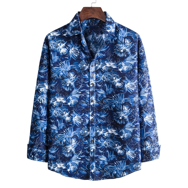 Three-dimensional flowers printed long sleeve shirt