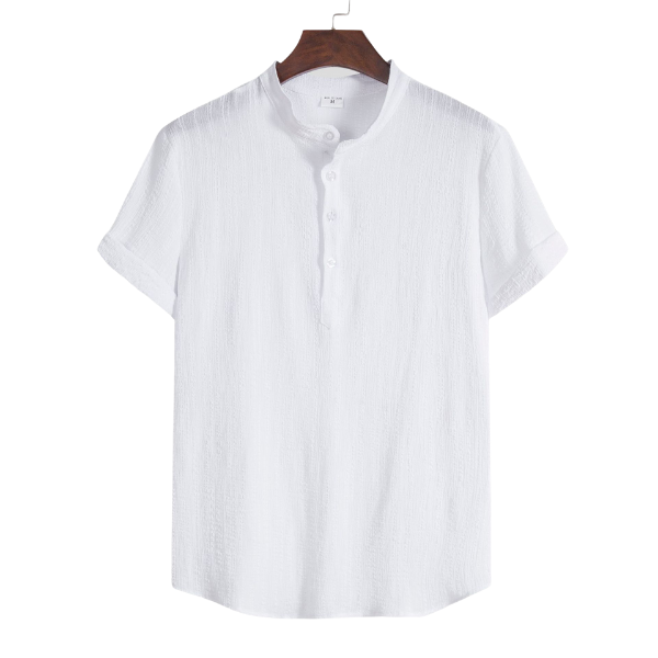 #S123 White Cotton And Linen T-Shirt