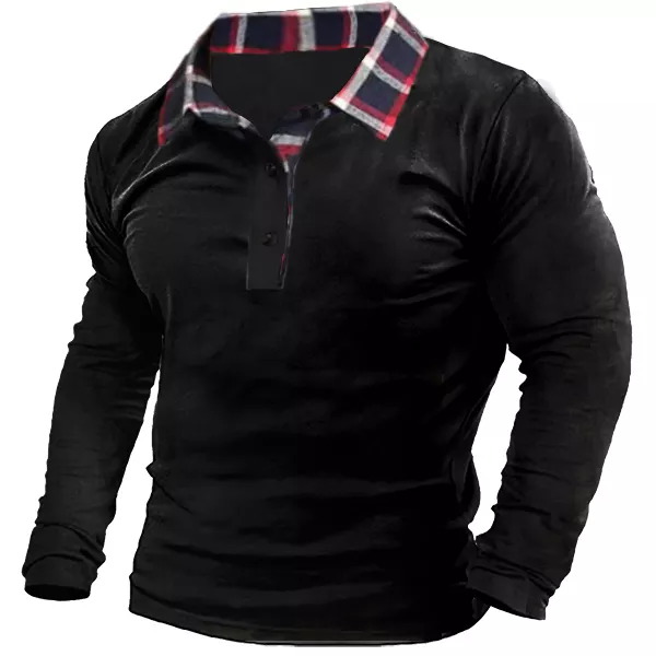 Men's Outdoor Check Polo Neck T-Shirt