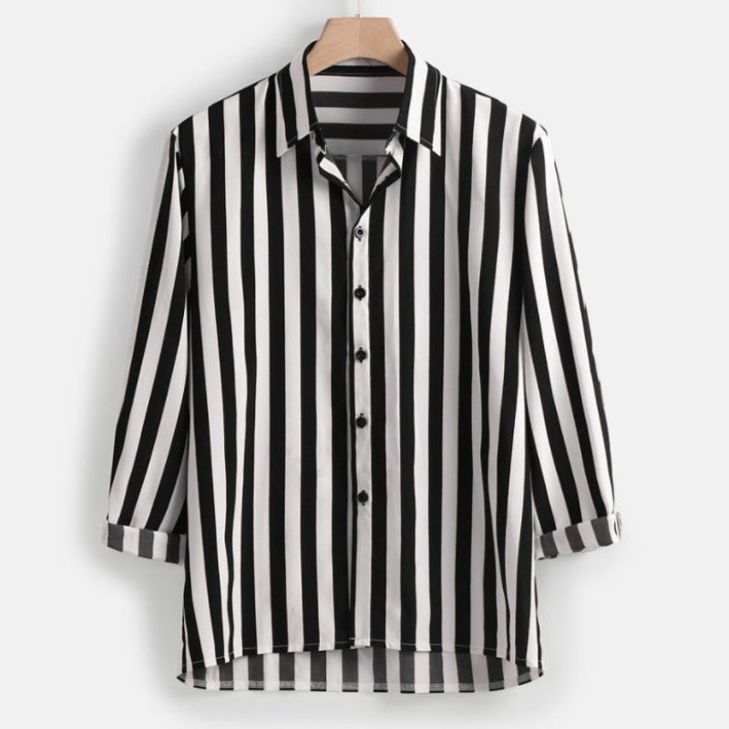 Casual fitted long sleeve color striped shirt