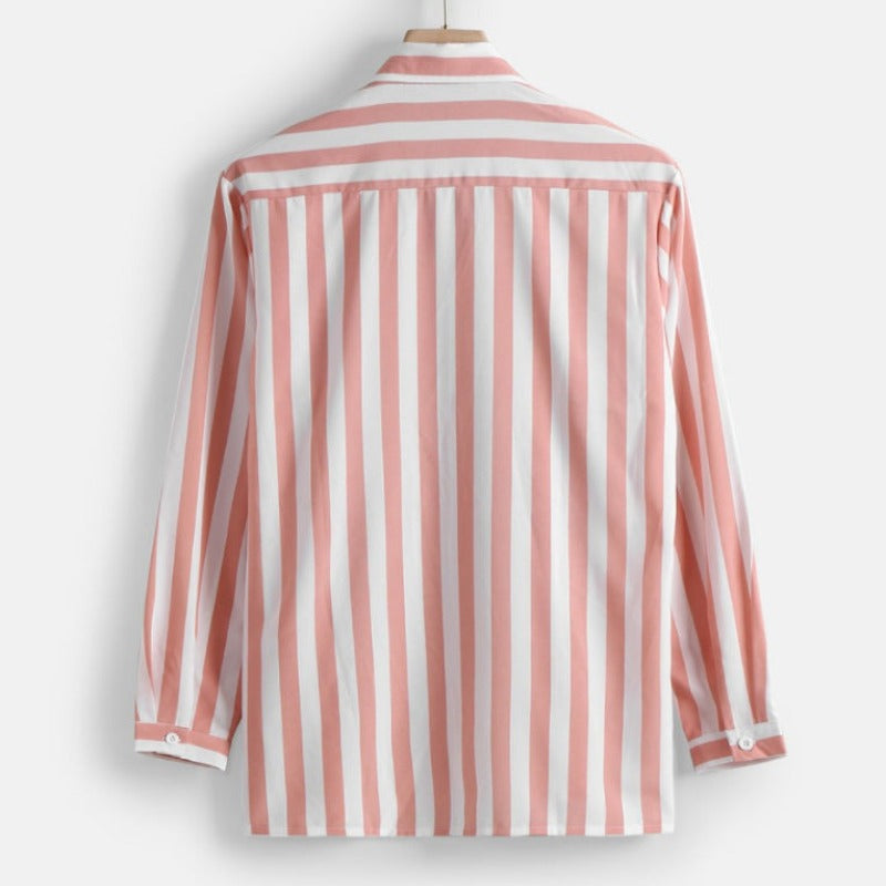 Casual fitted long sleeve color striped shirt